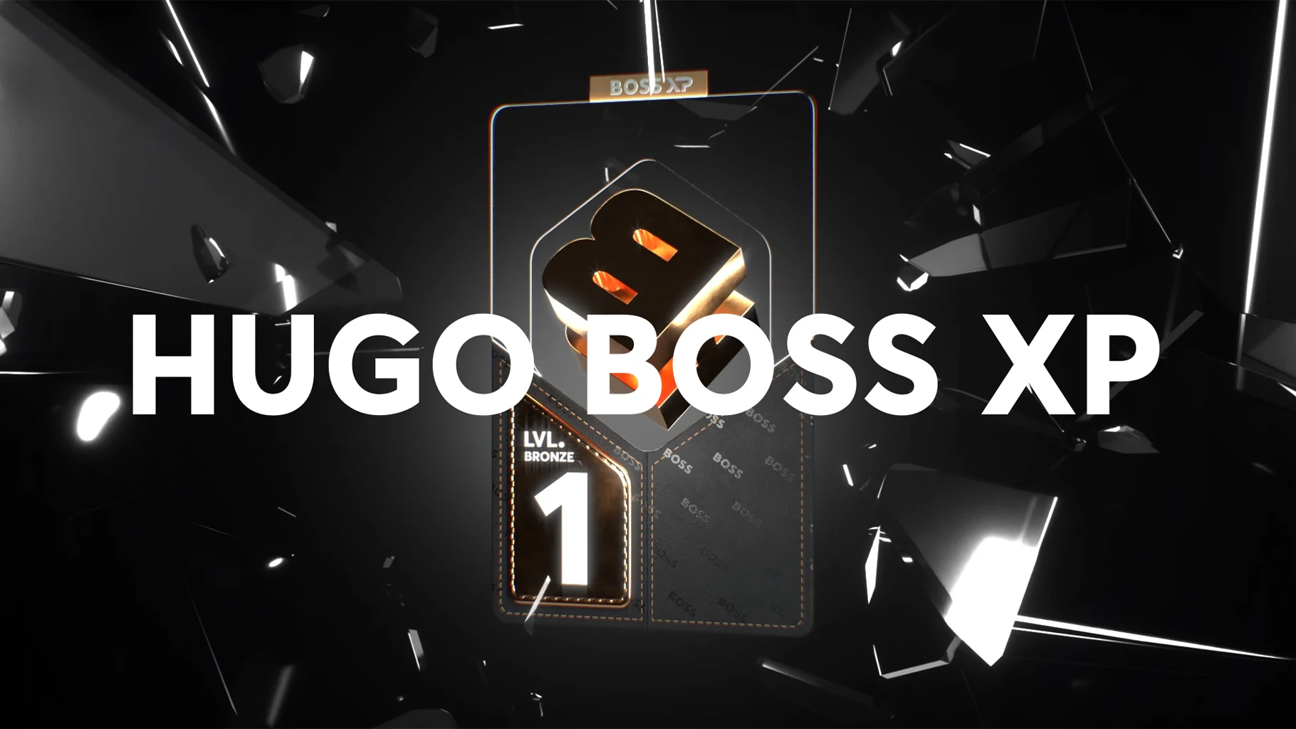 White-colored Hugo Boss XP headline on a black background, showing bronze badge (photo)